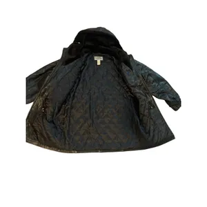 Sonoma women Black Genuine Leather Hooded Jacket Parka Coat Small fur lined hood thumbnail 3
