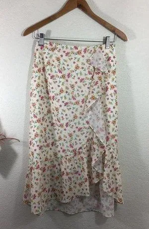 LF NWT | Lost + Wander floral ruffle midi skirt thumbnail 1
