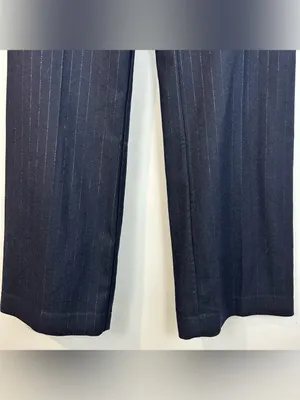 Equiptment Navy Blue Wool Blend Metallic Pinstripe Wide Leg Trouser Pants Sie 6 thumbnail 5
