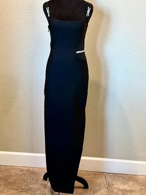 Bella Barrett Bodycon Black Cutout Evening Gown with Rhinestone Straps thumbnail 3