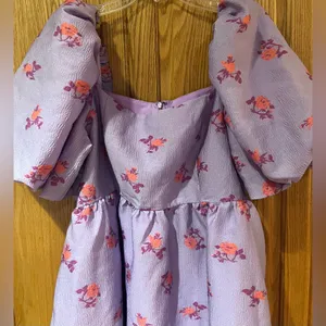 Chelsea28 Brocade‎ Puff Sleeve Babydoll Dress in Purple Lupine Floral Size XL thumbnail 8