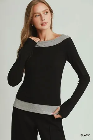 Umgee Layered Twofer Long Sleeve Top‎ - Large thumbnail 1
