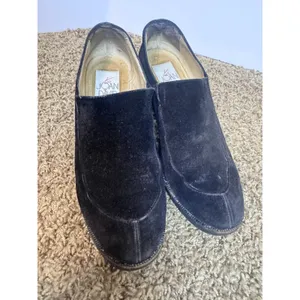 Joan & David Too Black Suede Block Heel Loafers Handmade Italy Vibram Sole 7.5M thumbnail 3