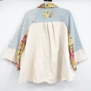 POL Womens Mixed Patchwork Floral Striped Boho‎ Oversized Button Up Shirt Size L thumbnail 10