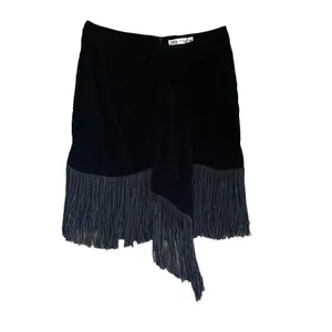 NWT Zara Women Black Fringed Velvet High Waist Ruched Front Detail Mini S #1140 thumbnail 4