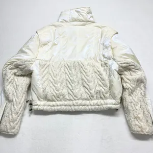 FP Movement Hybrid Cable Knit Puffer Jacket Womens Size L White Mixed Media Crop thumbnail 14