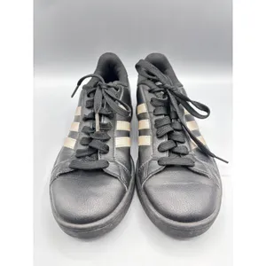 Adidas Womens 7 Sneakers Black Gold Stripes Lace‎ Up Shoes Casual Workout Gym thumbnail 2