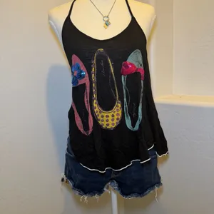 Vintage Y2K Halter Top Backless Flowy Ballet Flats Graphic Tank M thumbnail 9