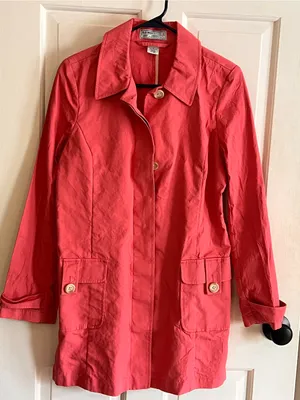 Old Navy Pink Coral Trench Coat M cotton thumbnail 1