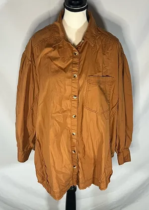 We The Free People Oversized Puffed Sleeve Button Down Raw Hem Shirt Medium thumbnail 1