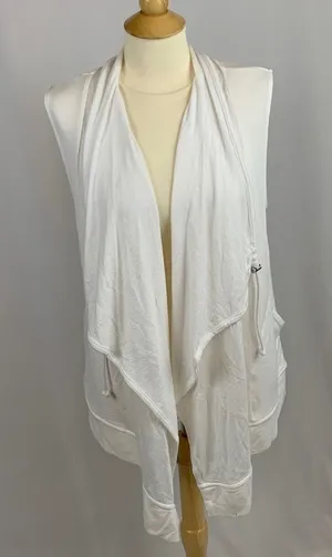 ATHLETA Women's‎ White Sleeveless Cardigan Size Small Drape Front Athleisure thumbnail 1