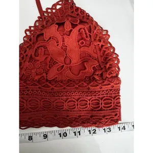 Era Vanity Lace Bralette L Floral Crochet Tie Back Burnt Orange Boho Festival thumbnail 6