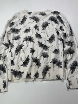 Talbots Cream Cardigan Sweater with Black Floral Print Size Small thumbnail 6