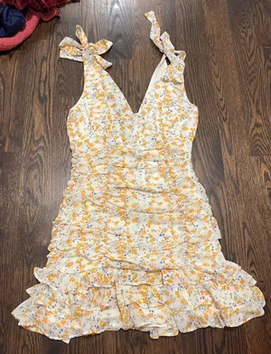 Adeline Yellow Floral Mini Dress NWT thumbnail 1