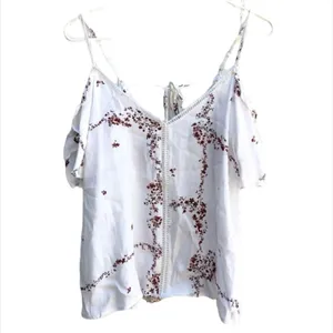 Anthropologie Current Air Nelli Boho Lattice Trim Cold Shoulder Top L thumbnail 3