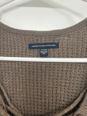American Eagle Brown Open Knit Lace Up Sweater Women’s Small thumbnail 4