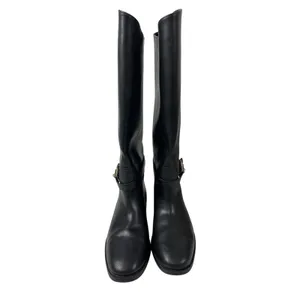 H&M Women's Black Strap Round Toe Low Block Heels Knee High Riding Boots 38 US 7 thumbnail 2