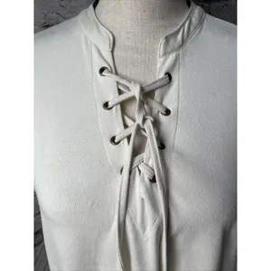 White Crow Womens‎ Shirt Sz M Ivory Faux Suede Lace Up Boho Soft Casual thumbnail 3