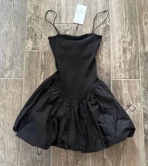 ZARA Women Mixed Rib Poplin Balloon Dress thumbnail 1