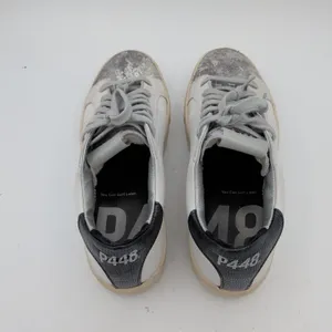 P448 Womens Thea Platform Sneakers White Silver Distressed Leather Italy Size 38 thumbnail 6