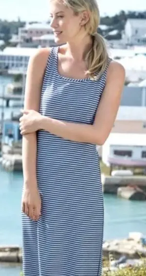 J McLaughlin Dress Women's‎ Maxi Casual Travel Striped Stretch Blue White Small thumbnail 1