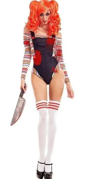 Party King Sexy Killer Doll Chucky Bloody Bodysuit Costume PK762 Teddy Socks XL thumbnail 1
