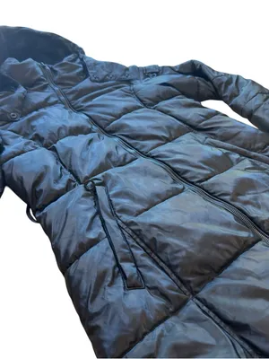 Noize Black Hooded Puffer Jacket Vegan Leather Trim Womens Medium Belt Missing thumbnail 7