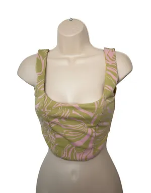 Zara Women’s Small Green Pink Abstract Swirl Corset Crop Top Y2K Retro Casual thumbnail 1