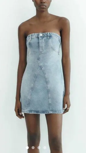 ZARA Strapless Denim Mini Dress thumbnail 1