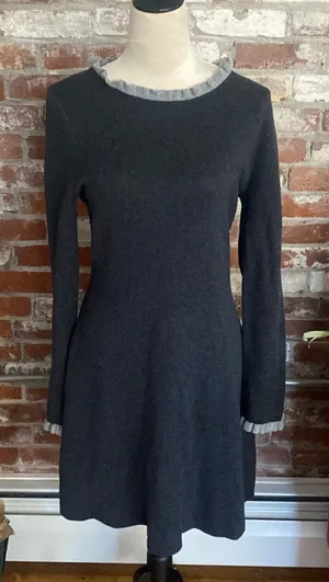 Adrienne Vittadini Gray Ruffle Cuff and Neck Long Sleeve Sweater Dress Size M thumbnail 1
