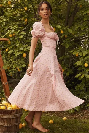 House Of CB TALLULAH PINK FLORAL PUFF SLEEVE MIDI DRESS thumbnail 3