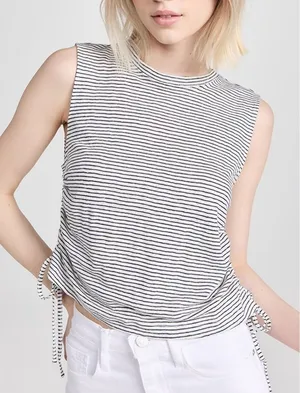 NWT Frame striped black white muscle tank‎ tie cinches large relaxed fit basic thumbnail 1