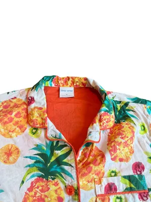 Sleep Sense Ivory Tropical Pineapple Print Pajama Set Shirt Pants Small Women's thumbnail 2