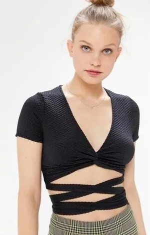 Urban Outfitters Black Tasha Twist Front Wrap Crop Top Black Size Large thumbnail 1