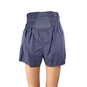 Free People Way Home Purple High Rise Smocked Wide Activewear Sports Shorts Sz L thumbnail 2