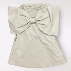 Miou Muse Cream Faux‎ Leather Bow in back Strapless Short Dress NWT Size S thumbnail 1
