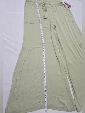 Rewash Tiered Wide-Leg Drawstring Pants in Light Olive Green Size XL thumbnail 5