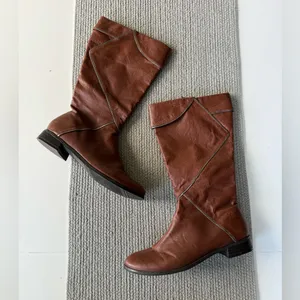 Vintage 90s Y2K Dolls Cognac Brown Genuine Leather Silver Trim Knee High Boots thumbnail 10