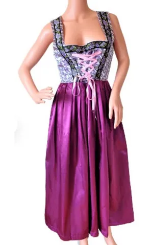 Vtg German Trachtenpoint dirndl Dress 34/XS Purple Lace Up Oktoberfest Cosplay thumbnail 1