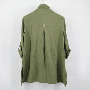JOHN MARK Olive Green Textured‎ Button Front Shirt Tunic Top Size Small Roll Tab thumbnail 7