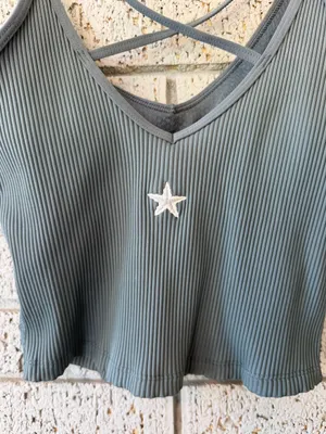 Vuori Rib Crop Tank Top In Stone Blue Star Embroidery Size Small thumbnail 6