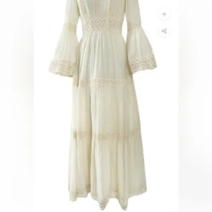 Victor Costa Mexican Wedding Dress Ivory Cotton Gauze & Lace Dress 1970 Size 0 thumbnail 14