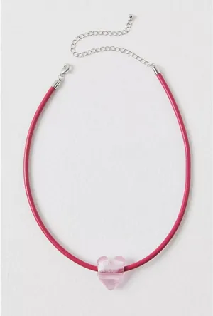 Free People Under the Sea Collar Pink NWT Choker Glass Heart Pendant Bohemian thumbnail 1