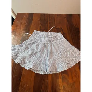 Francescas Blue Rain Striped Smocked Tiered Ruffle‎ Mini Skirt Blue White Gold M thumbnail 2