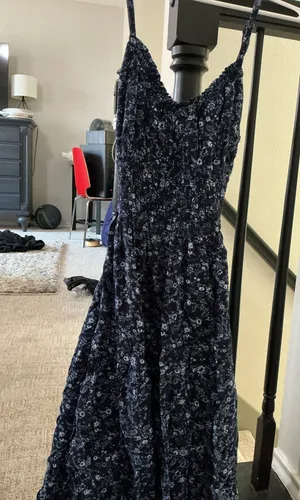 Navy dress with slit and open back Blue thumbnail 1