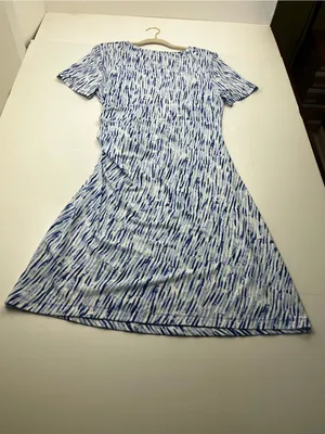 Chico’s 2 US 12 / 14 Short Dress Side Tie Infinite Lines Light Azure Blue NEW thumbnail 8