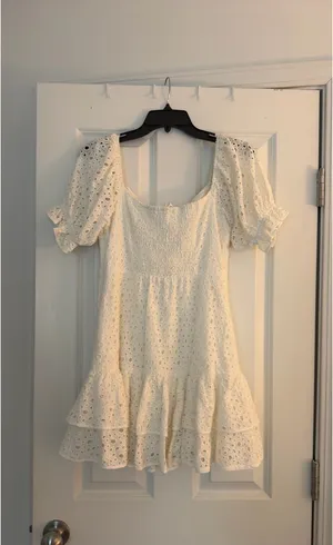 ASTR The Label White Mini Eyelet Dress Puff Sleeve thumbnail 3