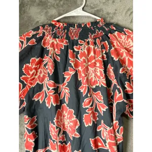 Evereve Navy Coral Floral 100% Cotton Puff Sleeve Belted Tiered Mini Dress M thumbnail 4