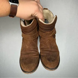 SUNDANCE size 7 Brown Ankle Boots‎ Buckle Detail 37 Fur Lining, Stylish & Warm thumbnail 3