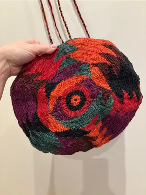 Free People Handwoven Bag Moroccan Kilim Colorful Basket Purse thumbnail 3